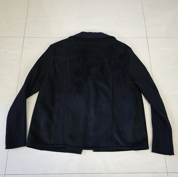 Claiborne Black Jacket - Faux Suede and Knit Materials - Size Large - Picture 3 of 6